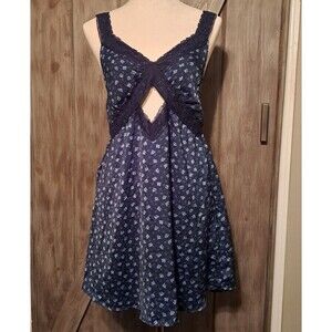 American Eagle Blue Floral Mini Dress MED Sleeveless Cut Out Party Country Girl